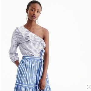 NWT J.Crew One Shoulder Ruffle Striped Top Size 2